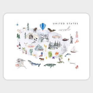 Illustrated Map of the United States Sticker